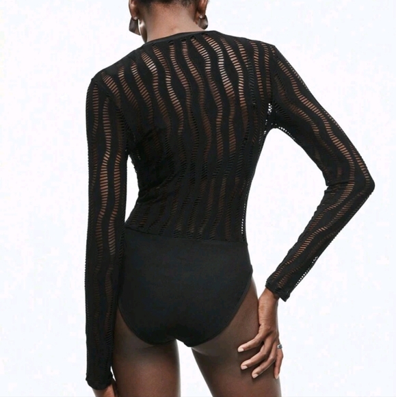 Ladies' Slim Fit Long Sleeve Hollow Out High Neck Bodysuit - Picture 3 of 4